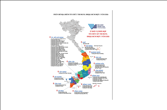 Bản Đồ phân bố kỳ thi ĐGNL ĐHQG-HCM Đợt 1 năm 2026